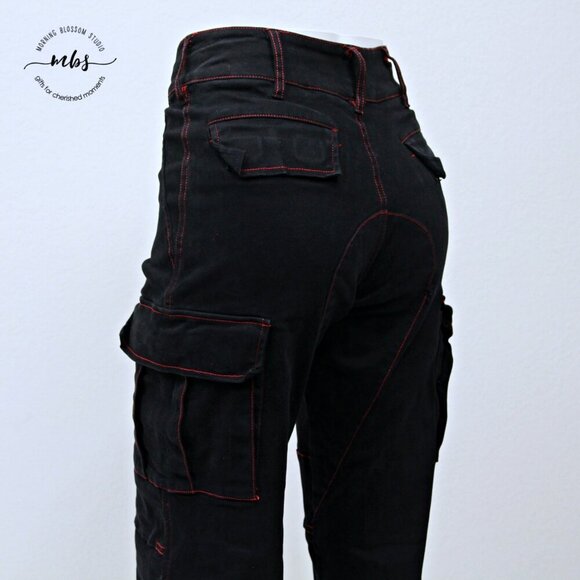 I.AM.GIA Ace Red Trim High Waist Wide Leg Cargo Pants Black Women S - Picture 13 of 16